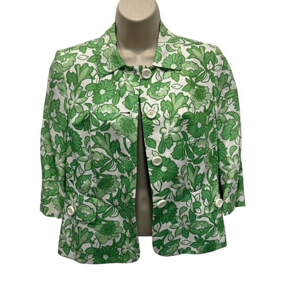 Loft Womens Green White Floral Linen Rayon Blend Jacket Blazer Size 4 New - Picture 6 of 8